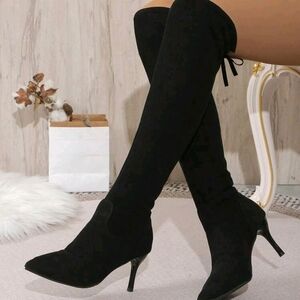 Source Unknown Black Over-the-Knee Pointed Stiletto Boots